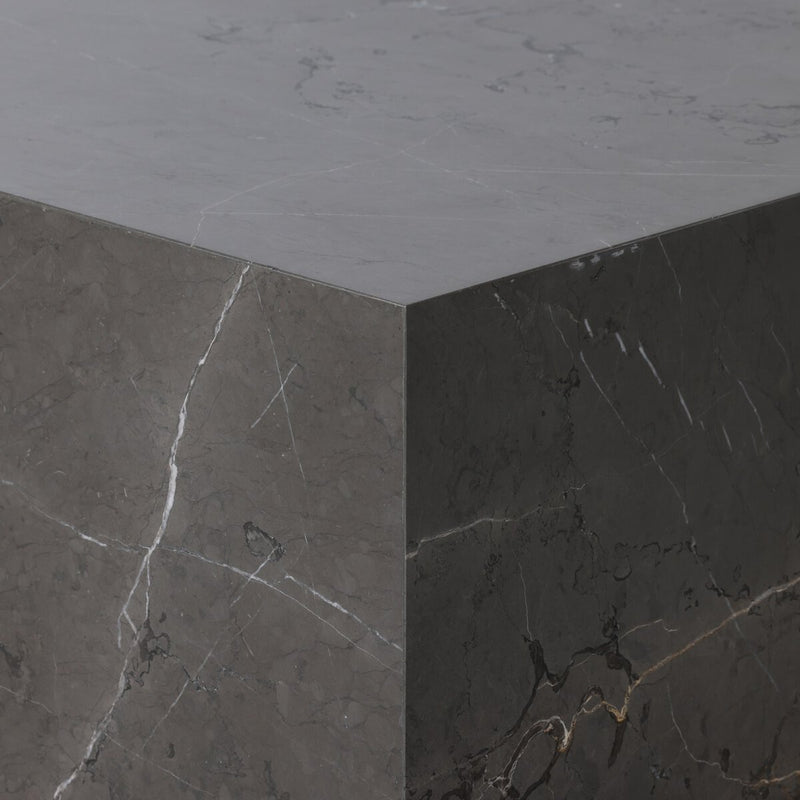 Modern Marble Plinth End Table - Grey Italian Marble