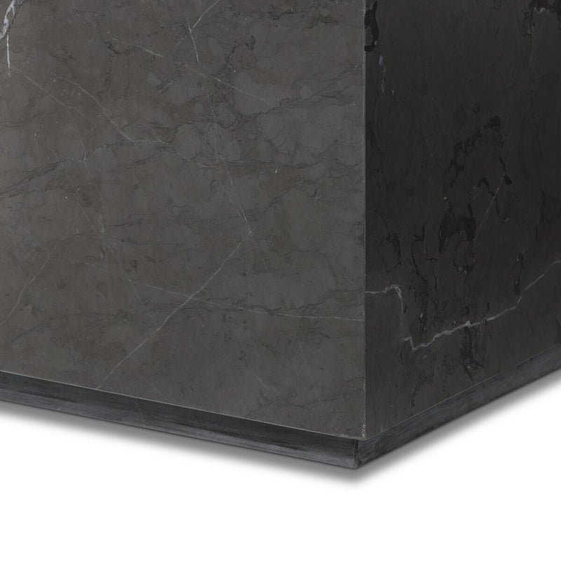 Modern Marble Plinth End Table - Grey Italian Marble
