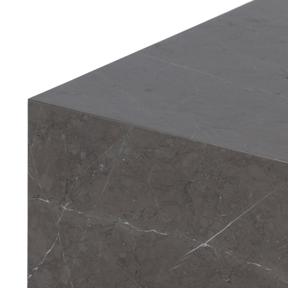 Modern Marble Plinth End Table - Grey Italian Marble