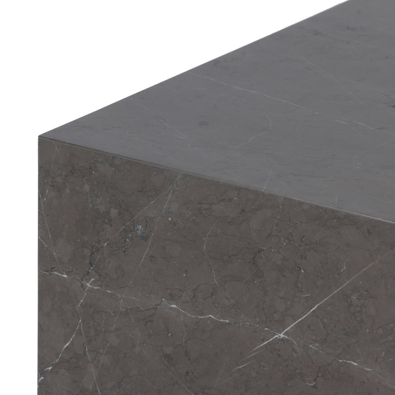 Modern Marble Plinth End Table - Grey Italian Marble