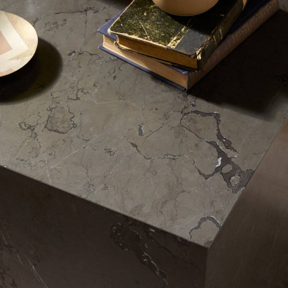 Modern Marble Plinth End Table - Grey Italian Marble