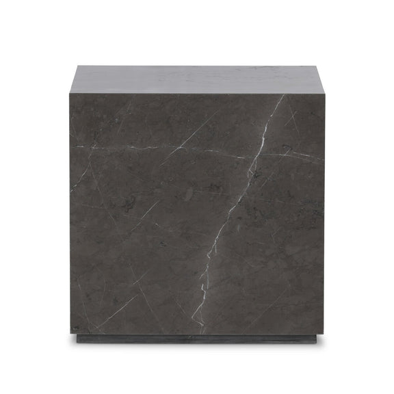 Modern Marble Plinth End Table - Grey Italian Marble