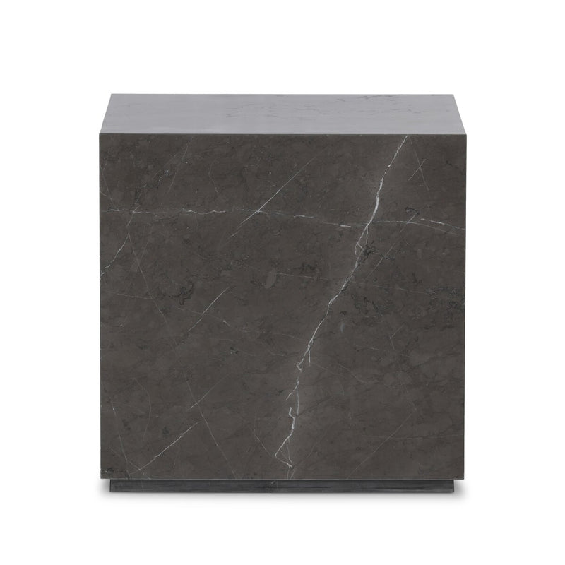 Modern Marble Plinth End Table - Grey Italian Marble