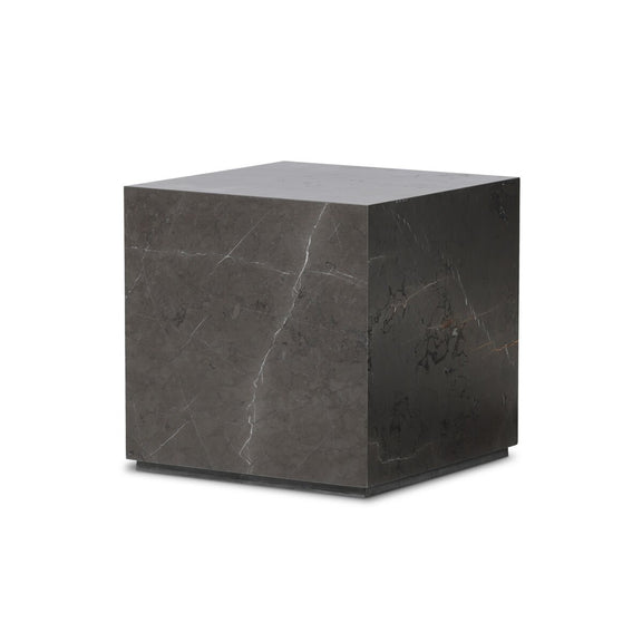 Modern Marble Plinth End Table - Grey Italian Marble
