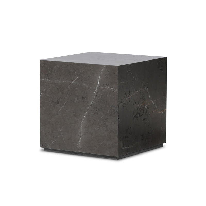 Modern Marble Plinth End Table - Grey Italian Marble