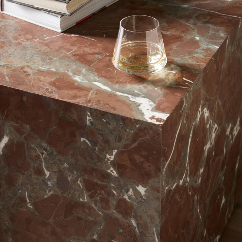 Modern Marble Plinth End Table - Smoke And Russet Marble