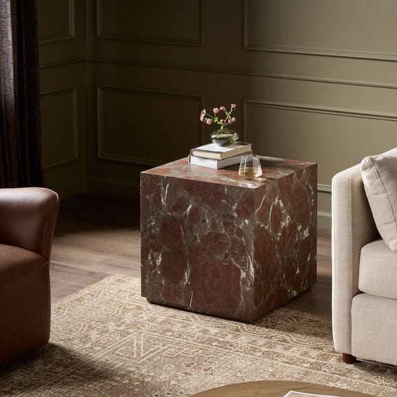 Modern Marble Plinth End Table - Smoke And Russet Marble