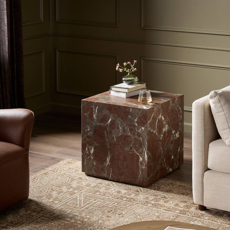 Modern Marble Plinth End Table - Smoke And Russet Marble