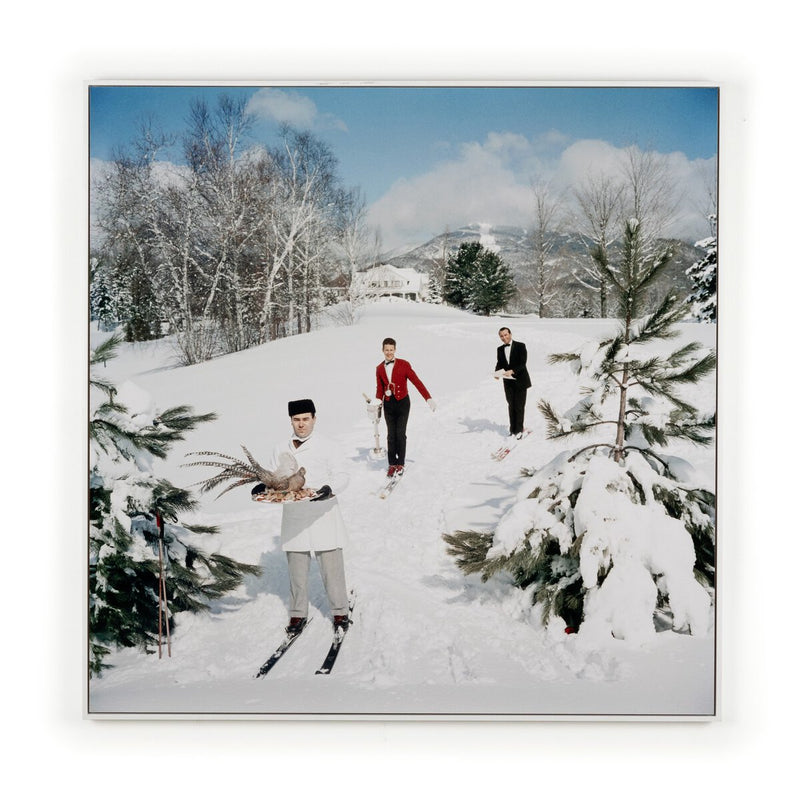 Skiing Waiters by Slim Aarons - White Maple Floater