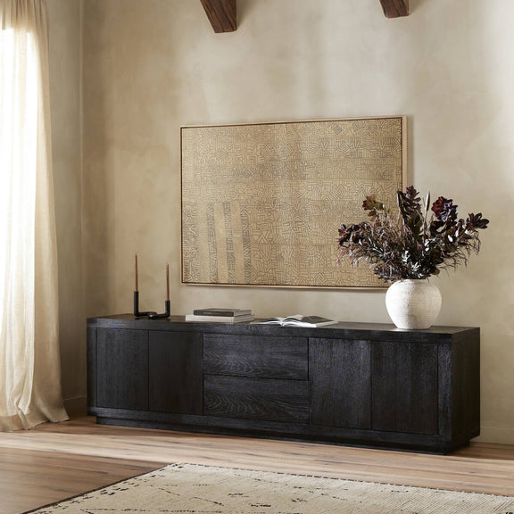 Warby Media Console - Worn Black Oak Veneer