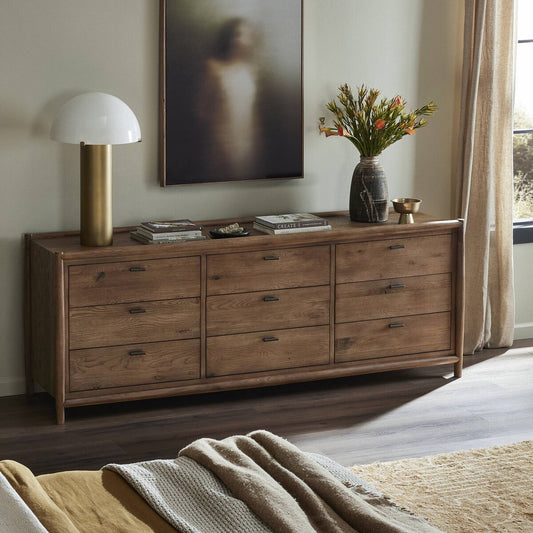 Glenview 9 Drawer Dresser - Weathered Oak