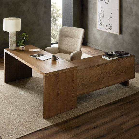 Posada L-Shaped Desk - Amber Oak Veneer