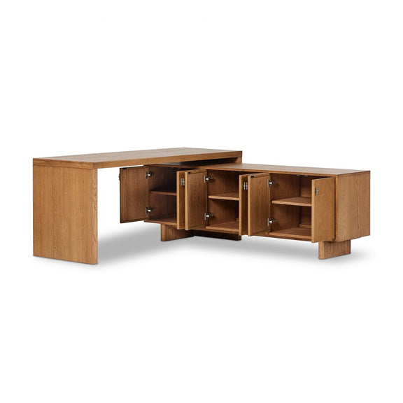 Posada L-Shaped Desk - Amber Oak Veneer