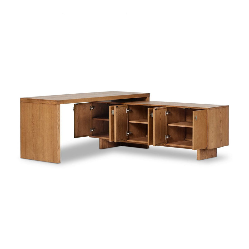 Posada L-Shaped Desk - Amber Oak Veneer