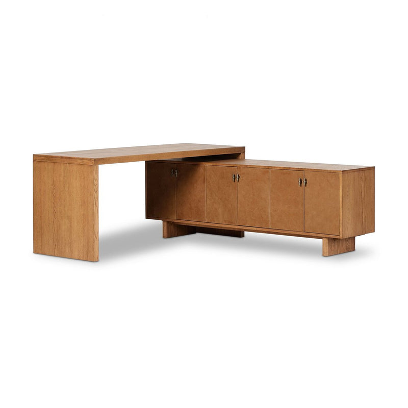 Posada L-Shaped Desk - Amber Oak Veneer