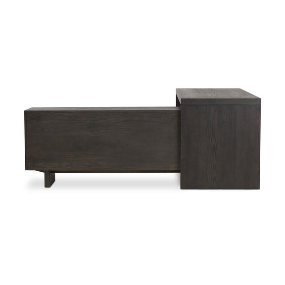 Posada L-Shaped Desk - Worn Black Oak Veneer
