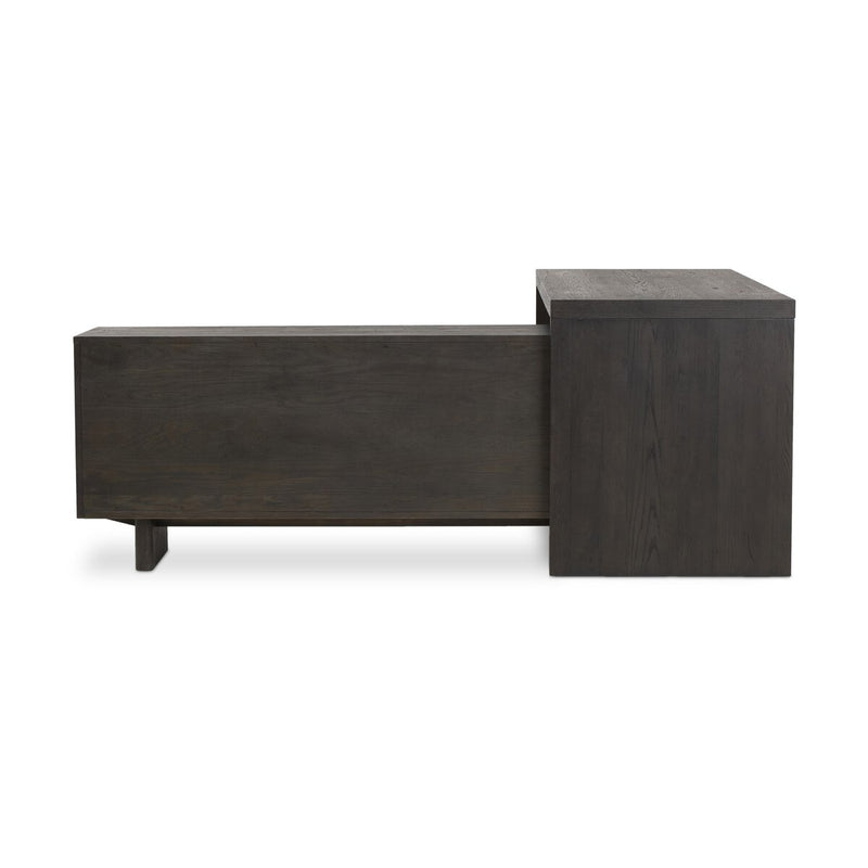 Posada L-Shaped Desk - Worn Black Oak Veneer