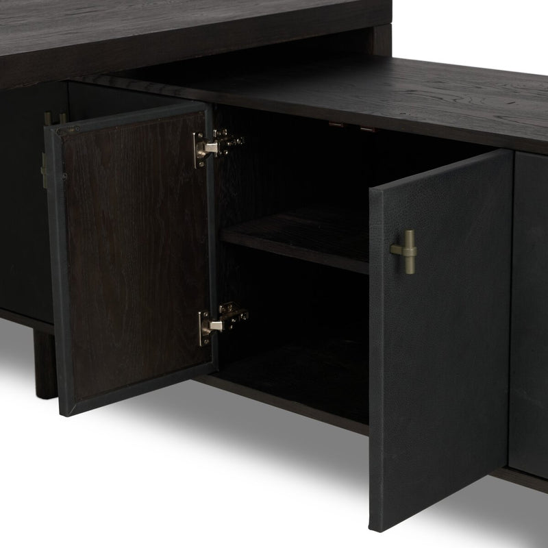 Posada L-Shaped Desk - Worn Black Oak Veneer