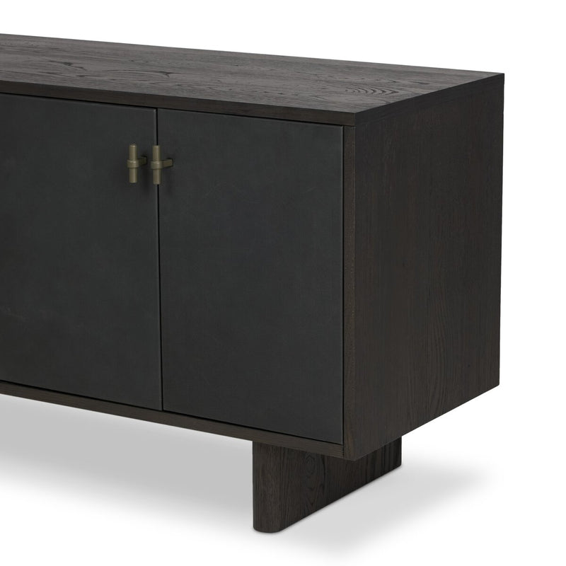 Posada L-Shaped Desk - Worn Black Oak Veneer