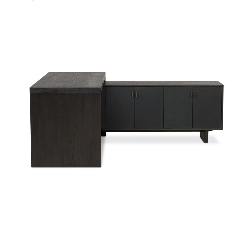 Posada L-Shaped Desk - Worn Black Oak Veneer