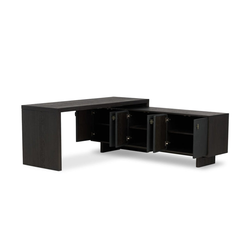 Posada L-Shaped Desk - Worn Black Oak Veneer