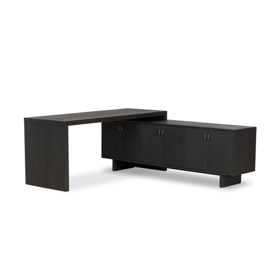 Posada L-Shaped Desk - Worn Black Oak Veneer