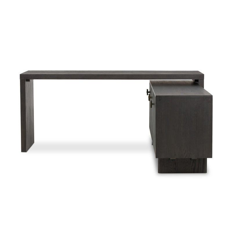 Posada L-Shaped Desk - Worn Black Oak Veneer