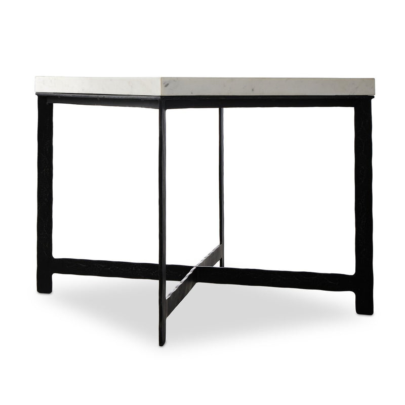 Hammered Iron End Table - White Marble