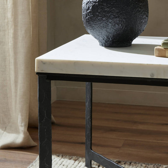 Hammered Iron End Table - White Marble