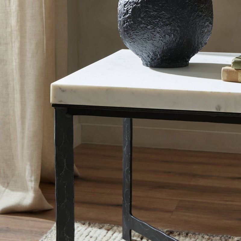 Hammered Iron End Table - White Marble