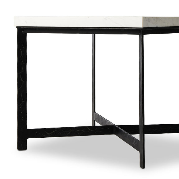 Hammered Iron End Table - White Marble