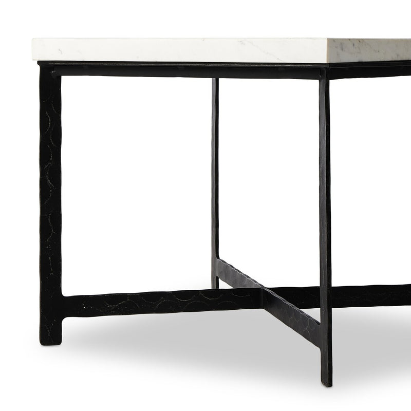 Hammered Iron End Table - White Marble