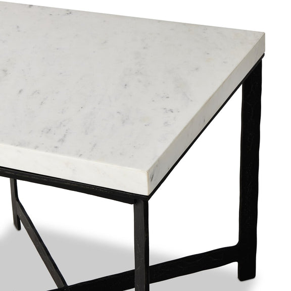 Hammered Iron End Table - White Marble