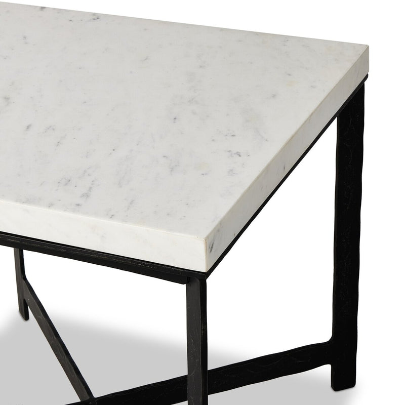 Hammered Iron End Table - White Marble