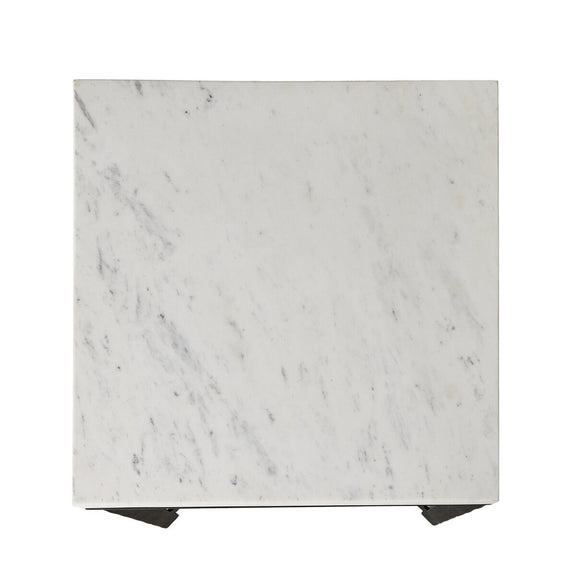 Hammered Iron End Table - White Marble