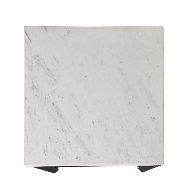 Hammered Iron End Table - White Marble