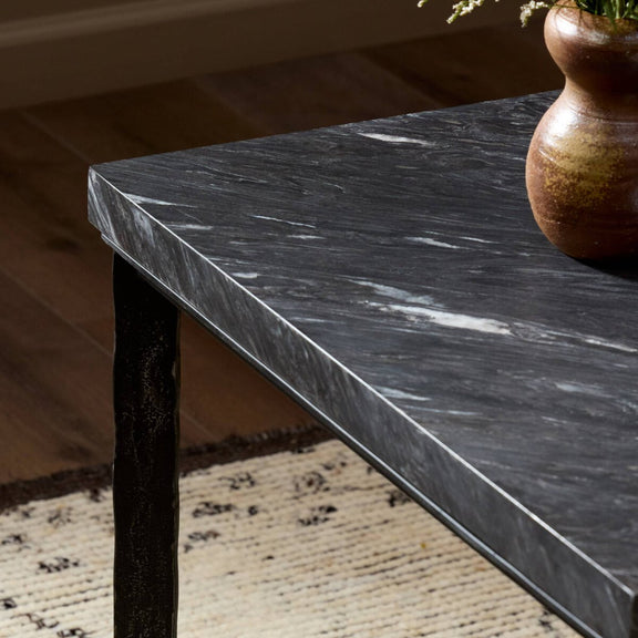 Hammered Iron End Table - Charcoal Marble