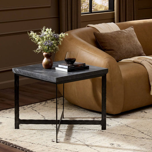 Hammered Iron End Table - Charcoal Marble