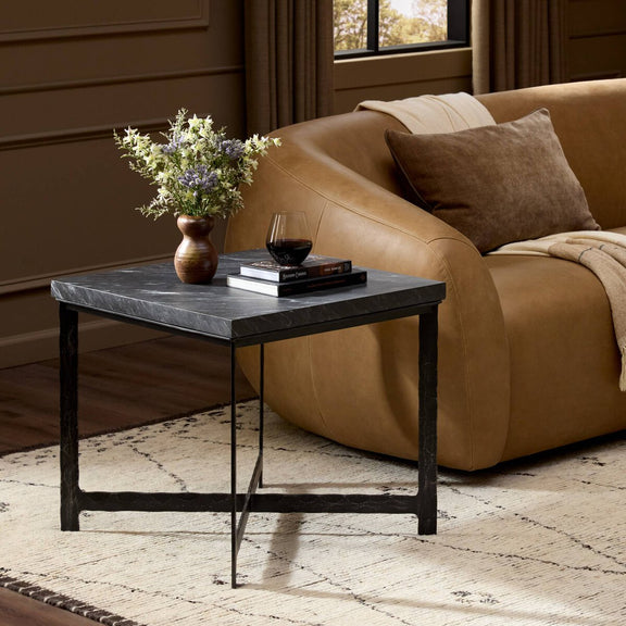 Hammered Iron End Table - Charcoal Marble