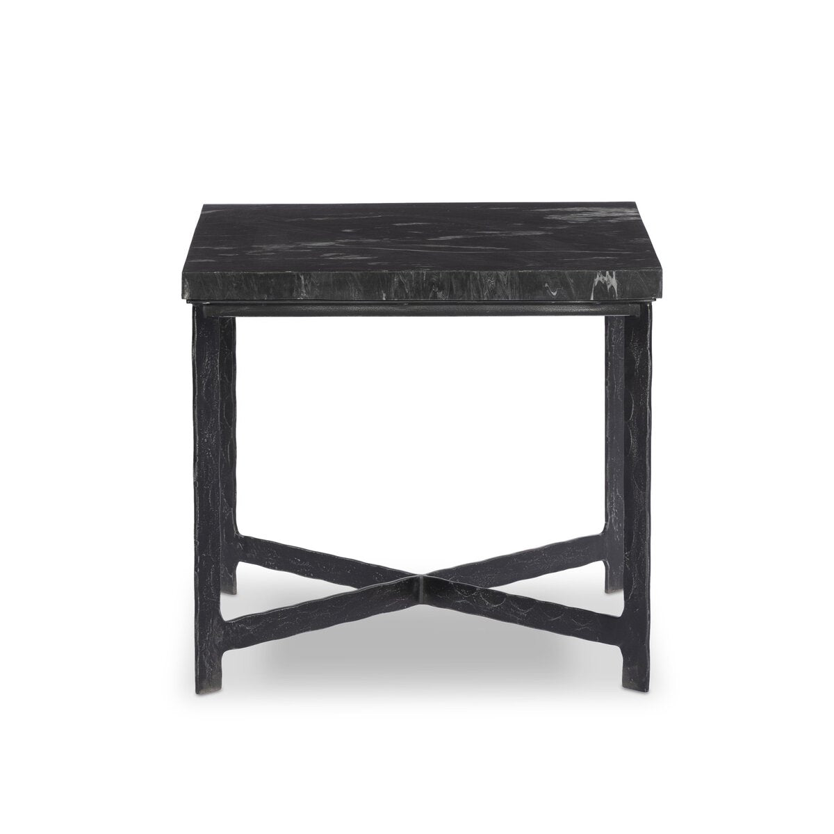 Hammered Iron End Table - Charcoal Marble
