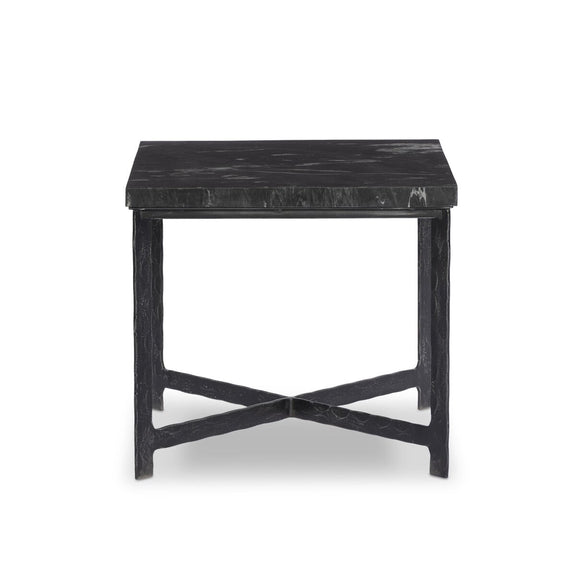 Hammered Iron End Table - Charcoal Marble