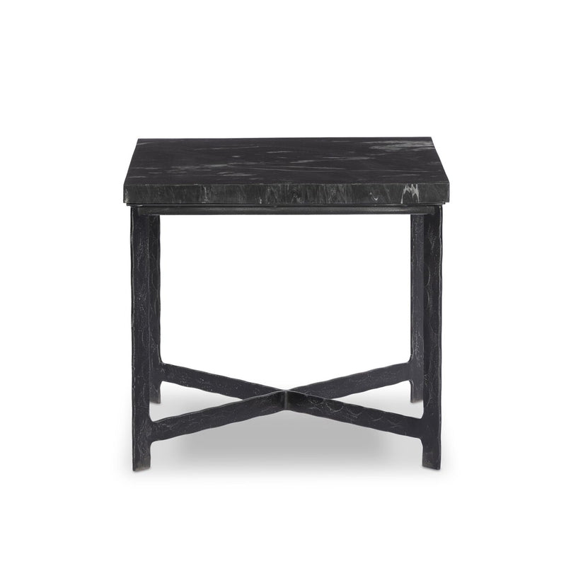 Hammered Iron End Table - Charcoal Marble