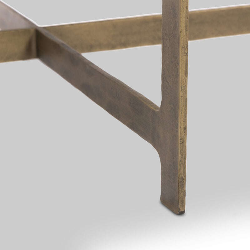 Hammered Iron End Table - White Marble & Antique Brass
