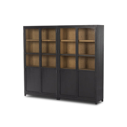 Millie Panel and Glass Door Double Cabinet - Drifted Matte Black
