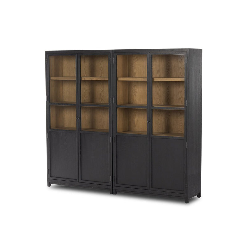 Millie Panel and Glass Door Double Cabinet - Drifted Matte Black