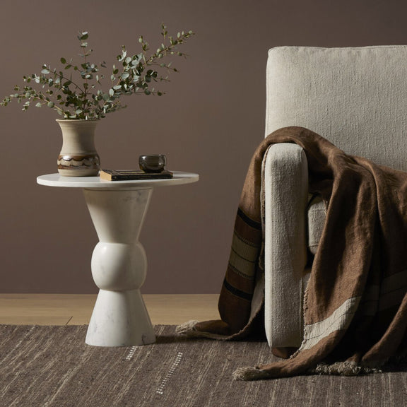 Fox End Table - Polished White Marble