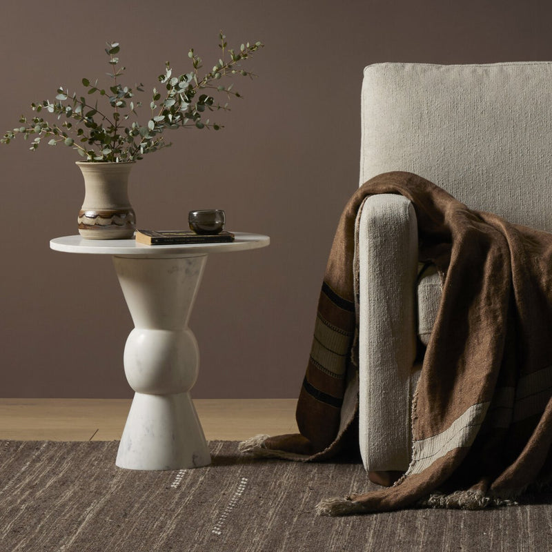 Fox End Table - Polished White Marble