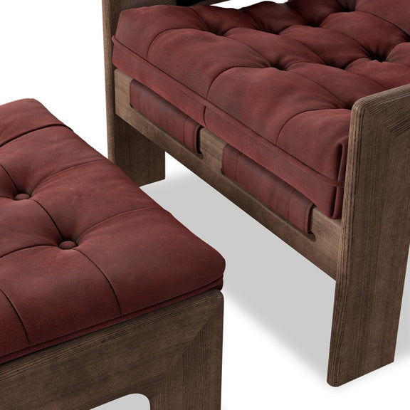 Halston Chair With Ottoman - Nubuck Burgundy
