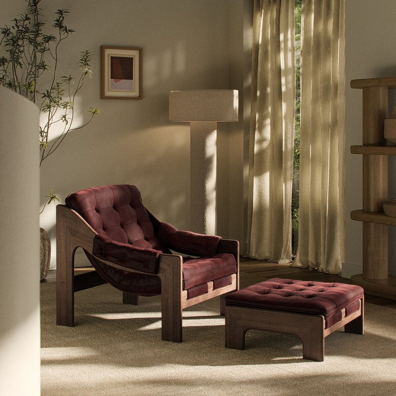 Halston Chair With Ottoman - Nubuck Burgundy