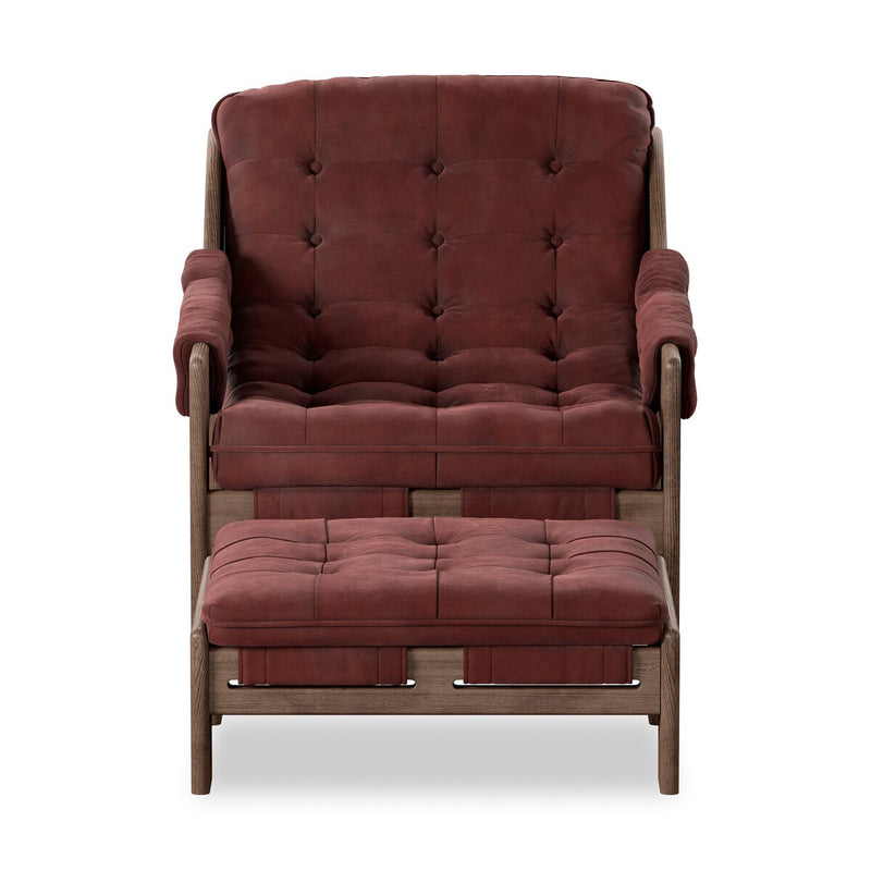 Halston Chair With Ottoman - Nubuck Burgundy